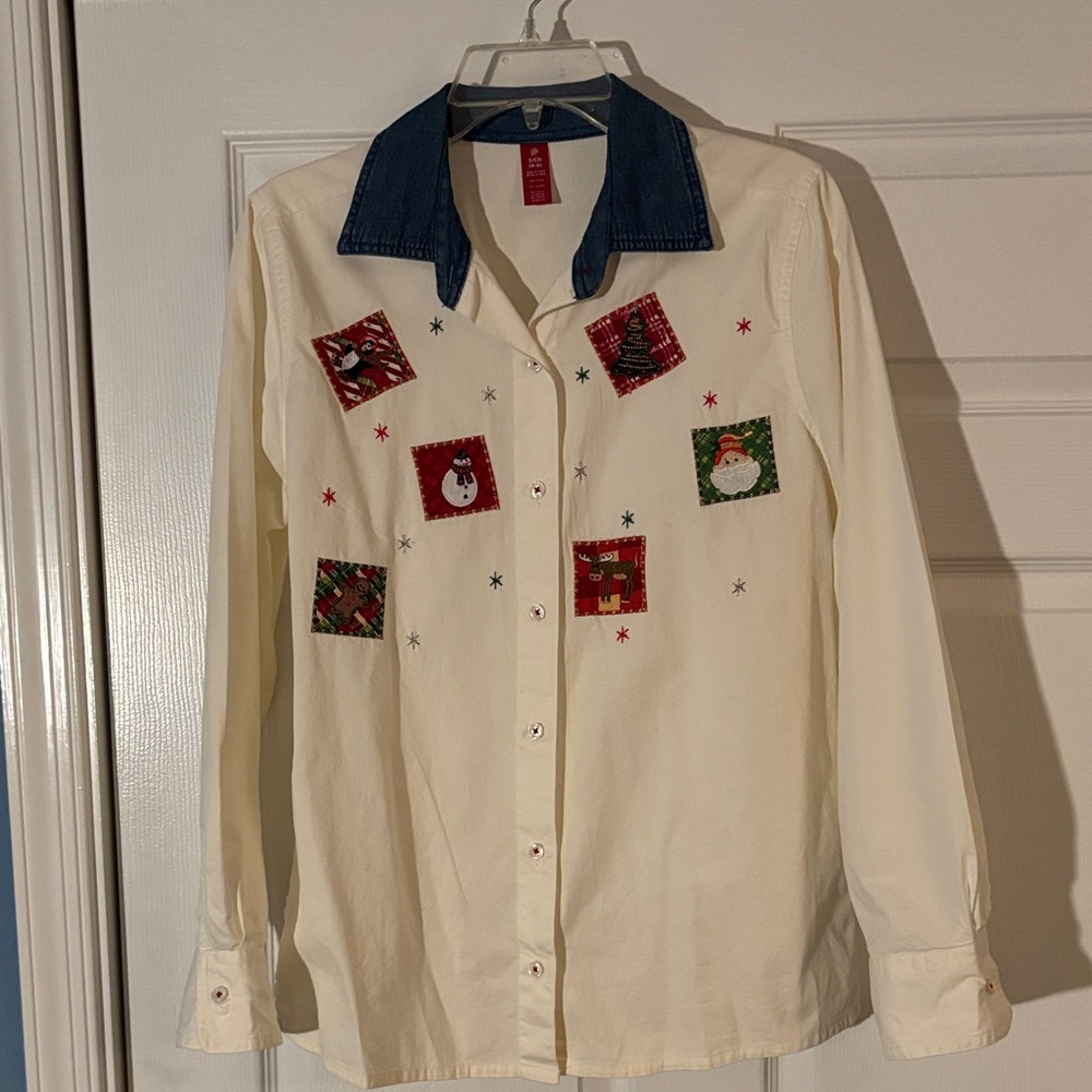 Source Unknown Cream and Blue Button Down Shirt